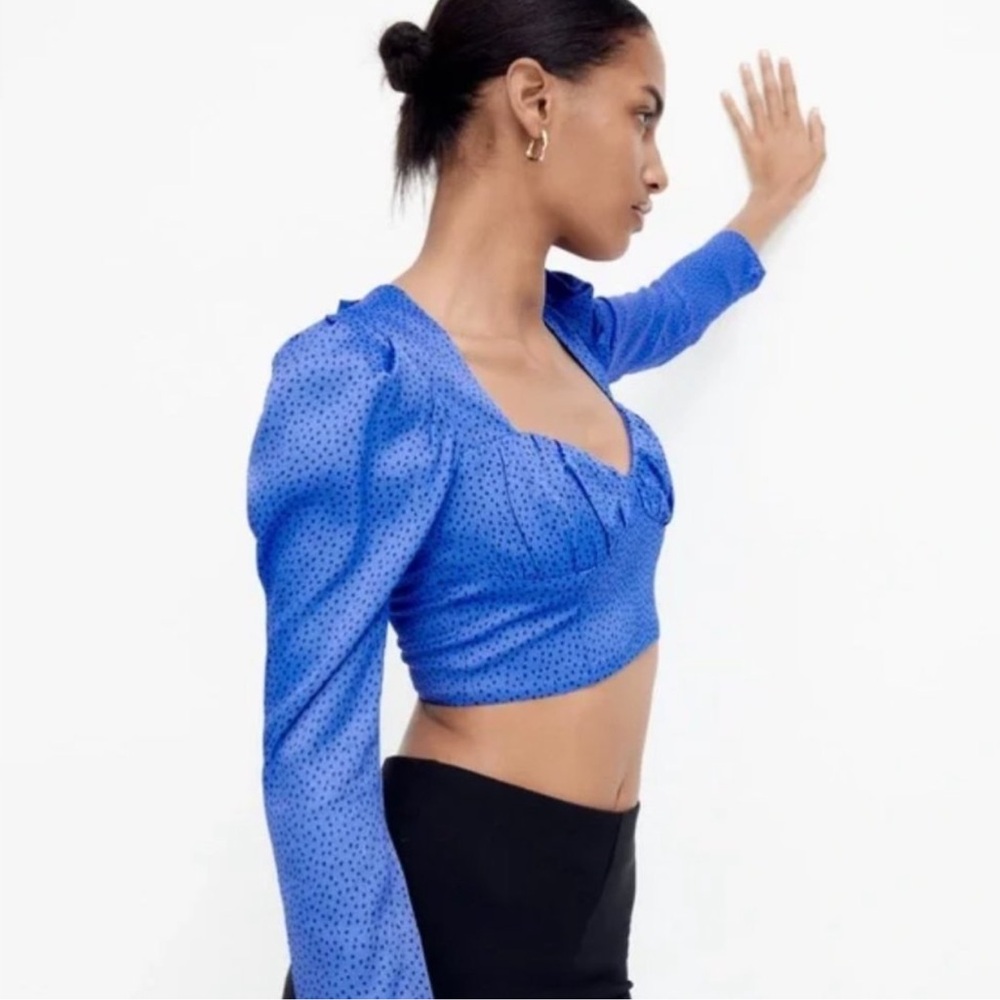 Zara Sweetheart Neck Crop Top Blue M - Picture 2 of 10